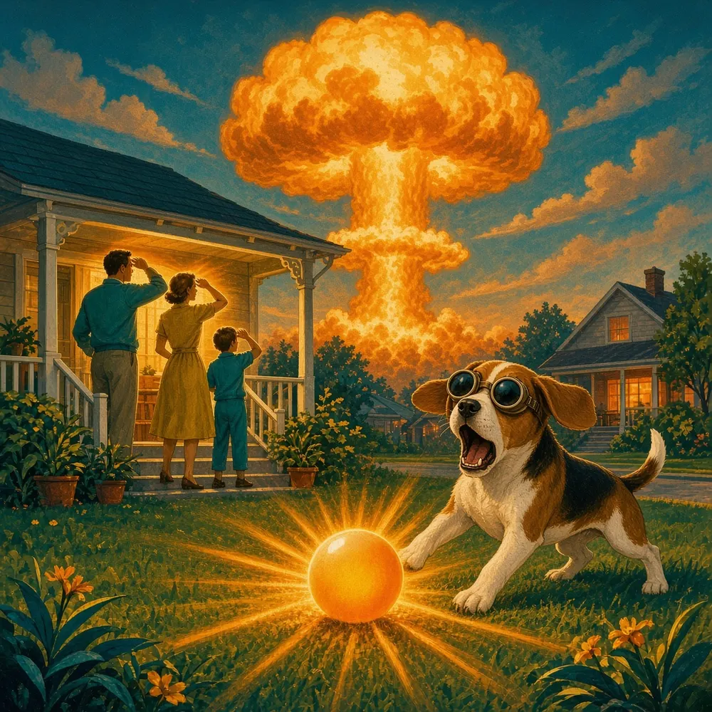Illustration: a sheepish beagle sits beside a glowing bright orange ball it can't pretend to have lost